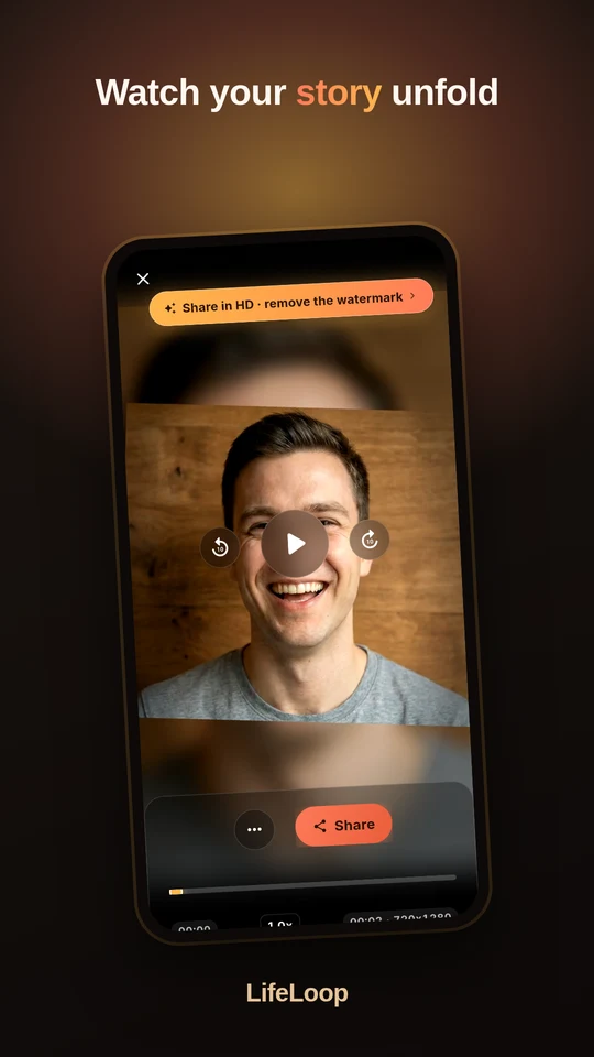A finished LifeLoop time-lapse playing back inside the app.